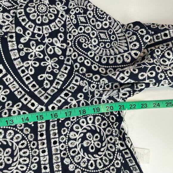 Chico´s Eyelet Billow Sleeve Shirt NWT Sz‎ 2.5 14 Navy Blue White Embroidered - Picture 10 of 15